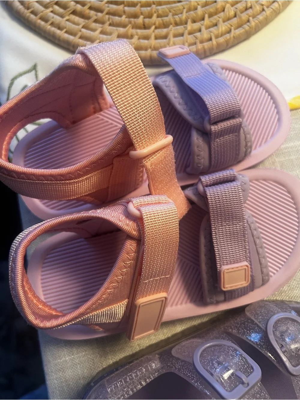 Kids Adjustable Pink and Mauve Double-Strap Sandals & a Jelly Sandal 🩴